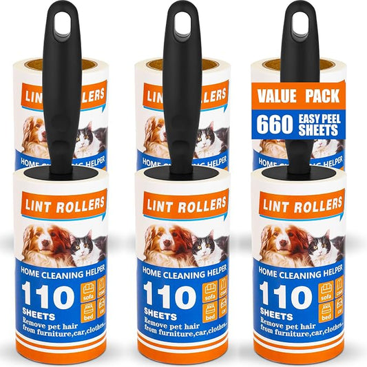 Lint Roller,Extra Sticky,660 Sheets with 3 Handles | Pet Hair Remover for Clothes, Furniture & Car,Ideal for removing cat & dog hair, lint from laundry, couches, car seats by Unknown