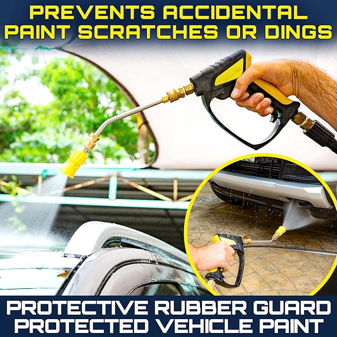 Clean Car USA Foam King™ 40° Pressure Washer Nozzle Guard, 1/4” Quick Connect - Stainless Steel Fire Hose Tip with Rubberized Protective Shield for High-Pressure Cleaning, Durable & Universal Fit