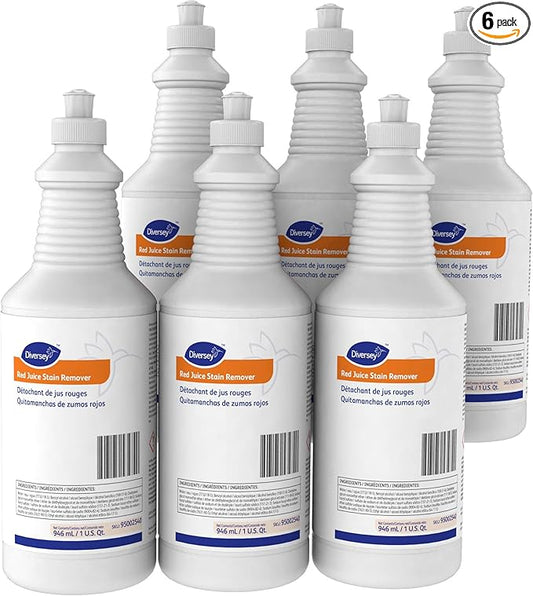Diversey Red Juice Stain Remover, Removes Wine, Fruit Punch, Soft Drinks, Grease, Mustard & More from Carpet, Ready-to-Use, 32-Ounce (Pack of 6)