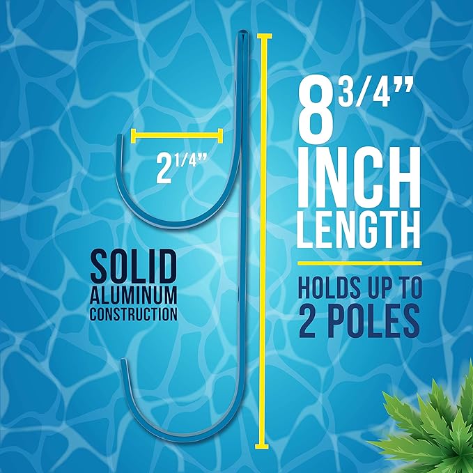 U.S. Pool Supply Pool Pole Hanger - 2 Blue Aluminum Pool Hooks for Poles - Equipment Fence Hook for Nets, Skimmers, Leaf Rakes, Vacuums, Vacuum Hoses, Telescopic - Attach Accessories, Holder Organizer