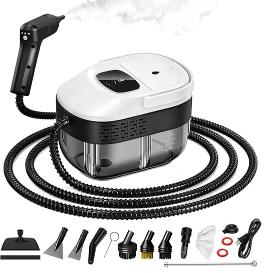 Pressurized Handheld Steam Cleaner 2500W, 54oz Large-Capacity Steamer with 3-Level Adjustable Steam, 15s Heat-Up & 15Pcs Accessories – for Car, Tile, Grout, Couch, Floor, Bed, Dirt, Furniture