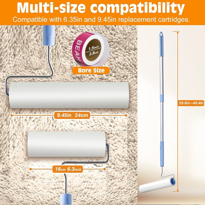 BEAH Large Lint Roller for Pet Hair Extra Sticky,9.45''Pet Hair Removal Tool Roller for Pet Dog Cat Hair (1 Roller+4 Long Rolls 1 Short roll) - Image 4
