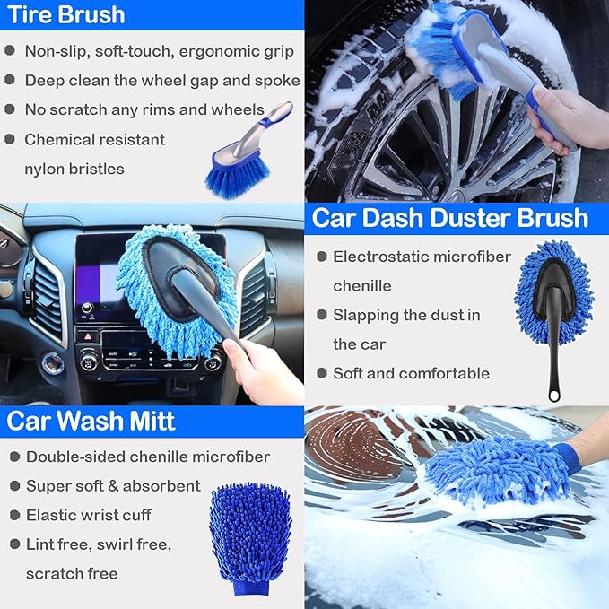 26Pcs Car Detailing Brush Set, Car Wash Kit, Car Cleaning Kit for Interior, Exterior & Wheels, Car Cleaning Kit, Car Cleaning Brush Kit Supplies for Car, Truck, SUV（ Drill not Included