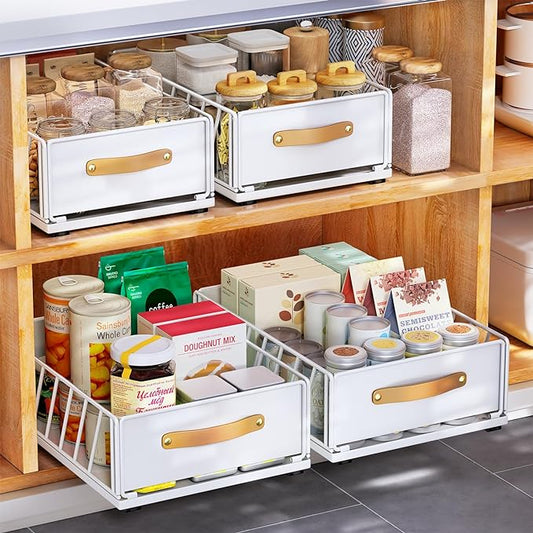 Pull out Cabinet Organizer Fixed with Adhesive Nano Film,Heavy Duty Slide out Pantry Shelves Drawer Storage,Sliding Mesh Cabinet Basket with Handle for Kitchen, Bathroom,Home, 9.8"W X 15.7"D X 6.2"H