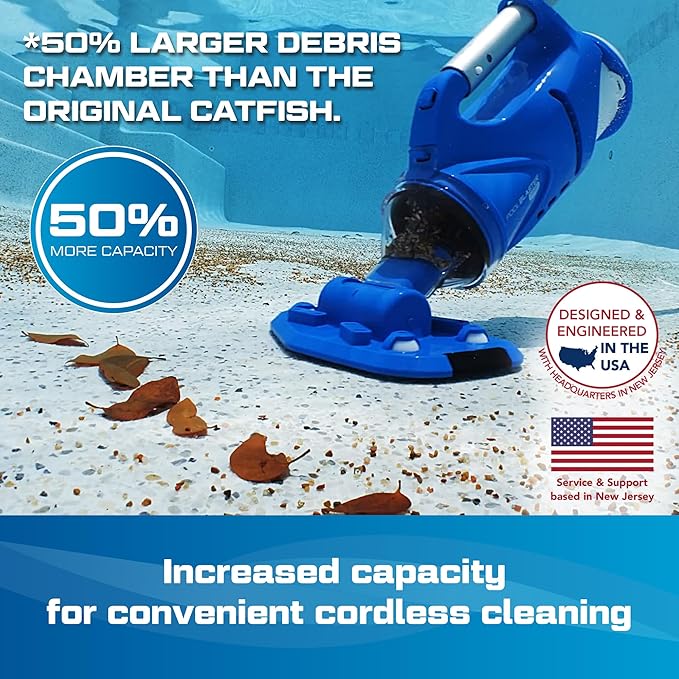 POOL BLASTER Catfish (Gen 2) Cordless Spa & Hot Tub Vacuum, More Power & Capacity, 45 Min Runtime, Spot Cleaning in Small Above Ground Swimming Pools, Rechargeable Spa Vac