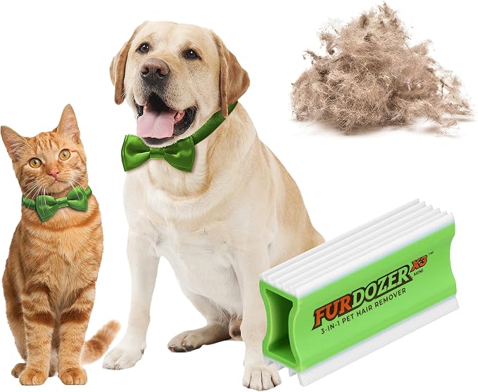 FurDozer Pet Hair Remover & Auto Detailing Tools - Cat & Dog Hair Remover for Carpets, Car Interiors, Couches, Bedding, & Pet Furniture (Green, X3 MINI - 3.5" Long) by NeaterPetBrands