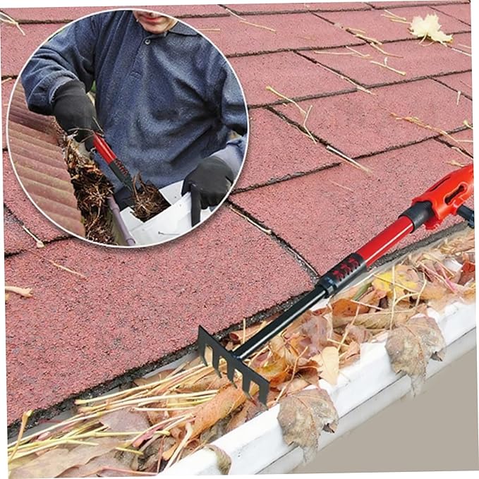 Gutter Cleaning Tools from The Ground, 67in Telescopic Steel Gutter Cleaner with Rake Shovel & 360掳 Rotate Connector for Leaves