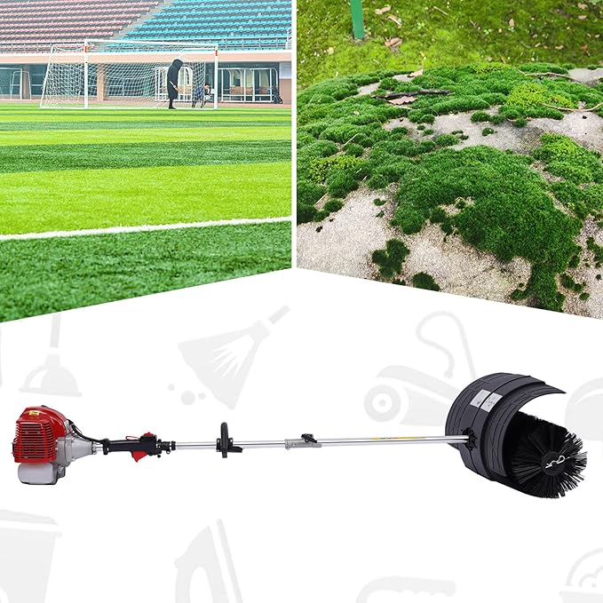 Power Brush Broom Sweeper,52cc 2 Stroke Gas Portable Hand held Sweeper,Artificial Power Handheld Walk Behind Sweeper Cleaning Driveway Walkway Tools for Lawn Outdoor 1700W 2.3HP