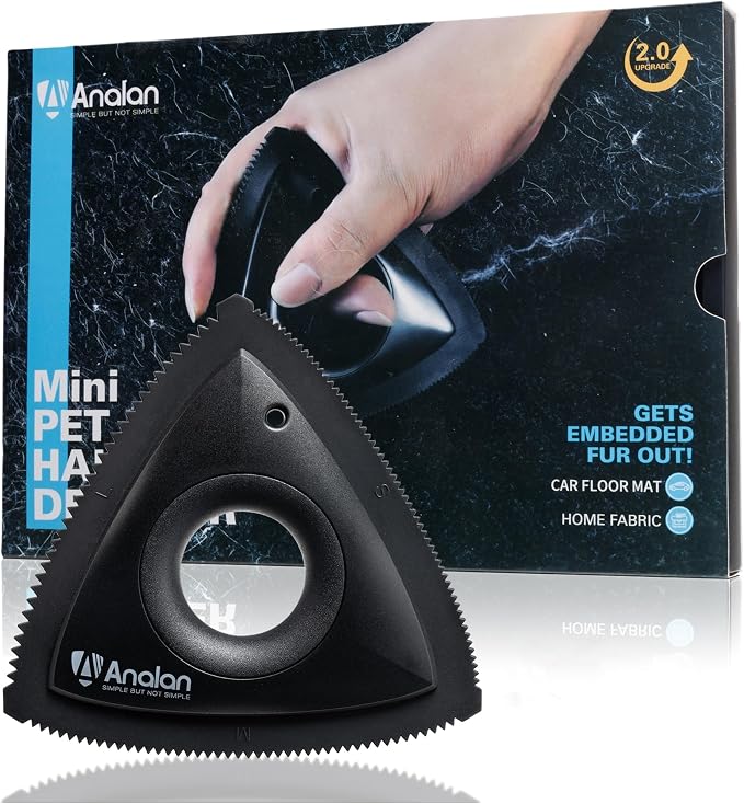 Analan Mini Pet Hair Remover for Car Detailing Dog Hair Tool Brush(Black) | Deep Cleaning, Reusable Rubber, Gentle on Fabrics, Triangle Design For Car Interiors, Couch, Rugs, Carpet, Mats & Furniture by ANALAN