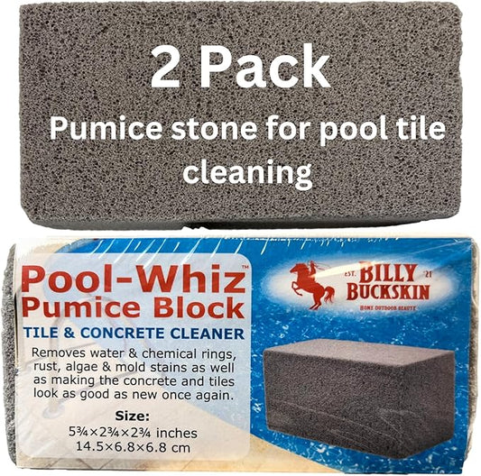 Pool-Whiz Pumice Stone for Pool (2-Pack) | Pool Tile & Concrete Cleaner | Pumice Stone for Cleaning Spas, Water Features & Bathroom Floors | Cleaning Block for Rust & Stains by Billy Buckskin