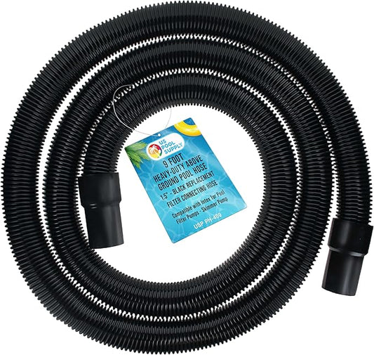U.S. Pool Supply 9 Foot Heavy-Duty Above Ground Pool Hose, 1.5" - Black Replacement Filter Connecting Hose, Flexible Spiral Wound EVA - Compatible with Intex for Pool Filter Pumps - Skimmer Pump