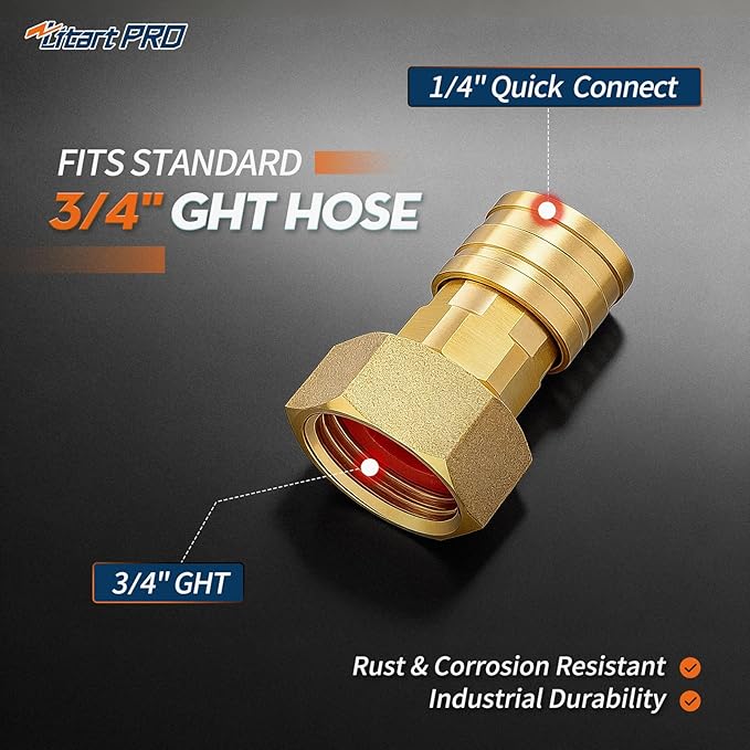 Garden Hose to Pressure Washer Adapter, Lead-Free Brass 3/4" GHT to 1/4" Quick Connect, Turn Hose Into Pressure Washer, Leak-Proof Pressure Washer Hose Adapter for Car Wash,Pets & Watering Flowers