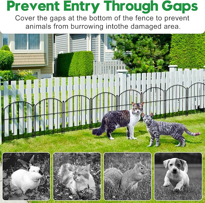 Decorative Garden Fence 17in (H) x40ft (L), Arched Rustproof Metal No Dig Fence for Dogs & Rabbit, Ornamental Animal Barrier for Flower Beds, Border Panels Fencing for Yard & Patio Outdoor Decor