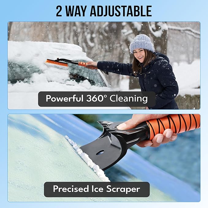 EcoNour 27" 3 in 1 Snow Brush with ice Scraper for car Windshield and Window | 360?? Aluminum Rotatable Snow Brush for car | Winter Snow Removal Tools with Detachable Foam Grip | Winter Car Accessories