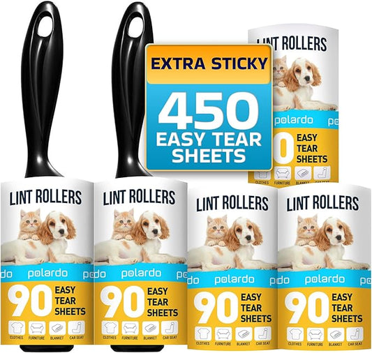 Lint Rollers for Pet Hair, White, Sticky Remover for Couch, Clothes, Furniture and Carpet, Dog and Cat Fur Remover, Animal Fuzz, 5 Large Sticky Rollers by Polardo