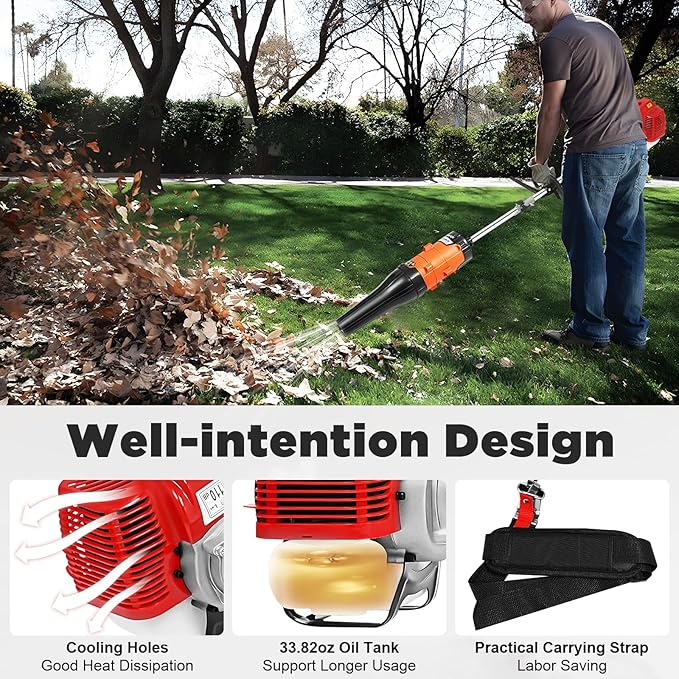 52CC 2 Stroke 2.3HP Gas Power Artificial Grass Cleaner, 1700W Gas Handheld Sweeper with Blower and Large Fuel Tank, Portable Handheld Broom for Sweeping Driveway Grass Patio