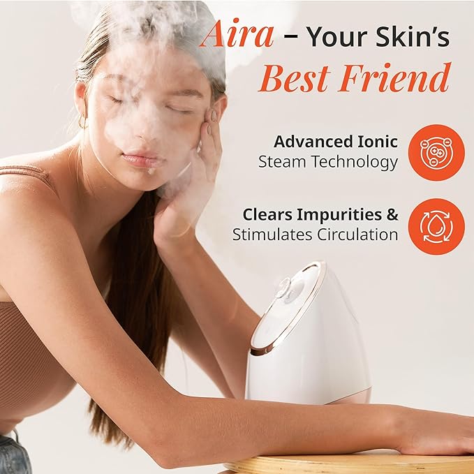 Vanity Planet Aira Ionic Facial Steamer - Face Steamer for Facial Deep Cleaning, Moisturizing - Steamer for Face with Adjustable Nozzle, Water Tank and 3 Essential Oil Baskets (Rose Gold)
