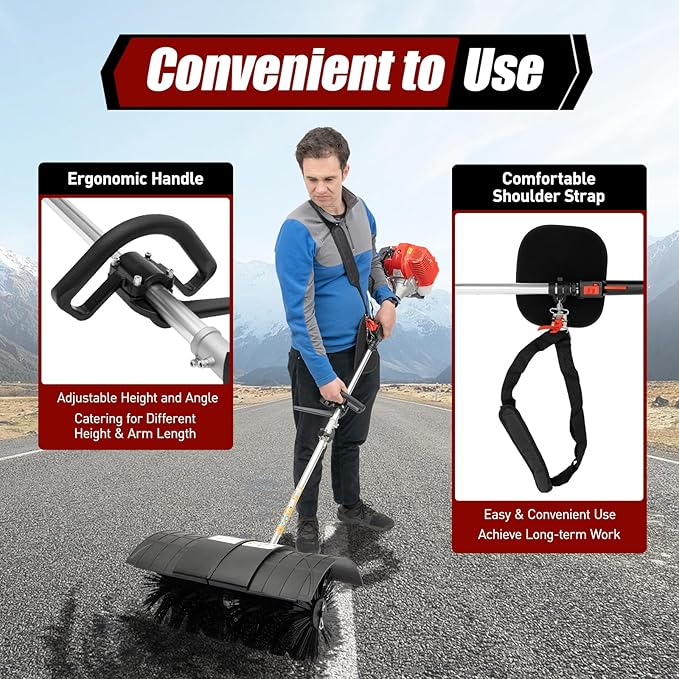 Gas Handheld Sweeper,Outdoor Hand Held Gas Power Broom,52cc 2Stroke Gasoline Power Broom Walk Behind Sweeper Cleaning Driveway Tools High Performance Cleaner (B)