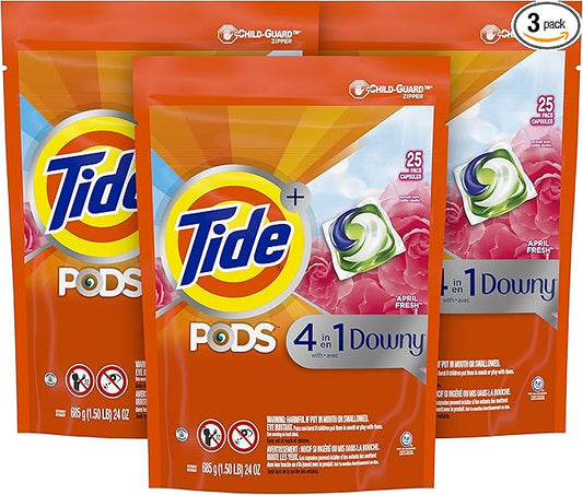 Tide PODS with Downy, Liquid Laundry Detergent Pacs, April Fresh, 3 Bag Value Pack, 75 count