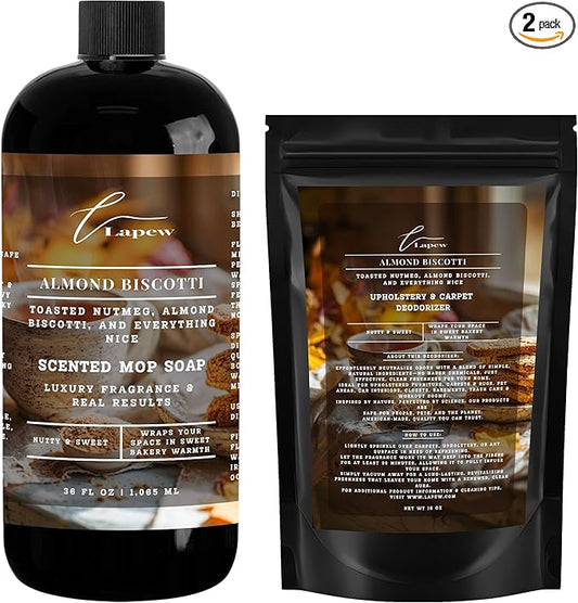 Lapew Almond Biscotti Bundle – Carpet Deodorizer Powder & Scented Mop Soap Set – Odor Eliminator for Pet-Friendly Homes (Nutmeg & Spice Fragrance)