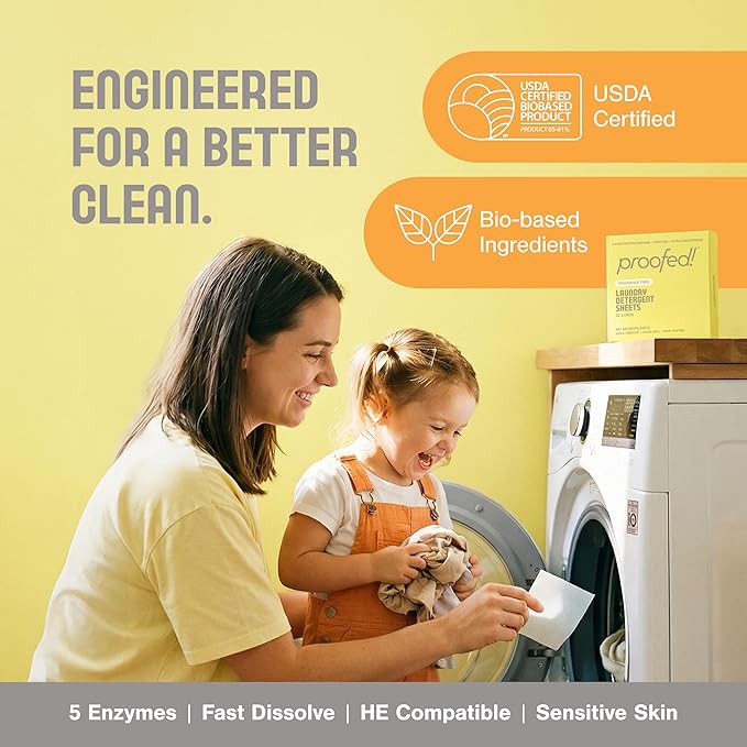 Proofed! Laundry Detergent Sheets, 96 Count, Clean Scent, The Only 100% Plastic-Free Sheet, No PVA or PVOH, Hypoallergenic, Bio-Based Ingredients, Made in USA, 3 Boxes