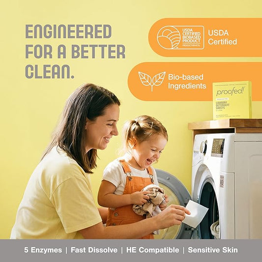 Proofed! Laundry Detergent Sheets, 32 Count, Sport Scent, The Only 100% Plastic-Free Sheet, No PVA or PVOH, Hypoallergenic, Bio-Based Ingredients, Made in USA, 1 Box