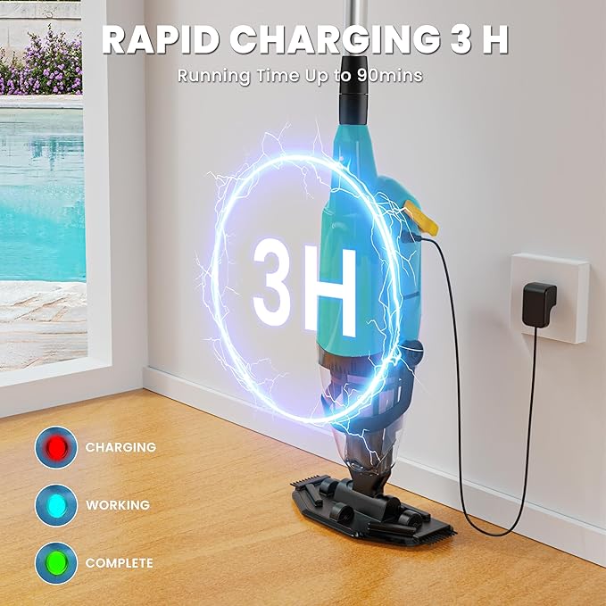 Cordless Pool Vacuum Cleaner for Above Ground Pool & In Ground Rechargeable Pool Vacuum Cleaner - 90 Mins Runtime, Spa Vacuum for Hot Tub- Fast 3H Charge (Green)
