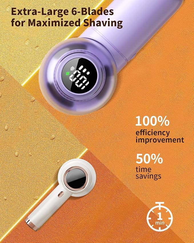 coldSky Fabric Shaver,    Lint Remover with Brush, 1200mAh Sweater Shaver with Digital Display,3 Speeds Lint Shaver, 6-Leaf Blades Lint Remover for Clothes, Sofa, Bedding,Purple | Digital Display, 3 Speeds, 6-Leaf Blades, 1200mAh Rechargeable L... - Image 2