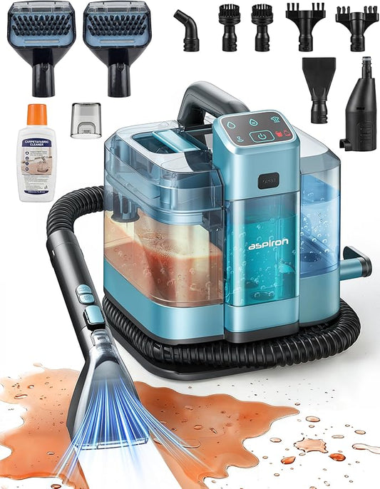 Steam Carpet Cleaner Machine with Hot/Cold Water & Steam Wash, Multifunctional Spot Cleaner, 20Kpa Powerful Suction, 300 ML Cleaning Solution for Carpet, Upholstery, Sofa, Pet Stains, Car