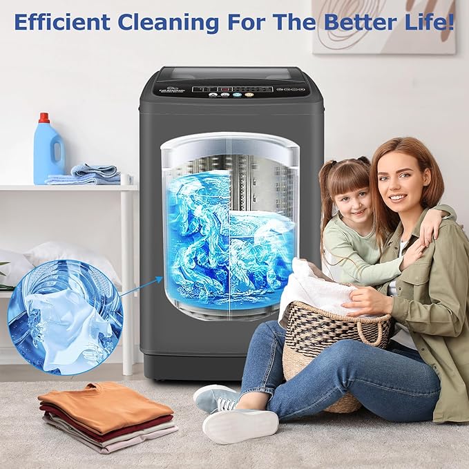 Nictemaw Portable Washing Machine, 20Lbs Capacity Full-Automatic Portable Washer, 2.8Cu.ft Washer and Dryer Combo with 10 Programs 8 Water Levels Laundry Machine for Apartments-Slow-Close Glass Cover