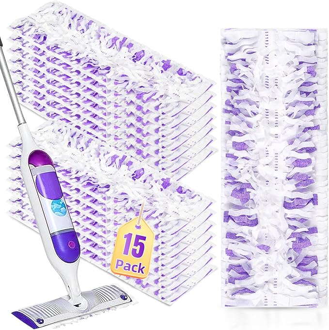 15 Pack Disposable Moping Pads Refills for Power Mop??? Multi-Surface Mop and PowerMop??? Wood Mop, Replacement Mop Pads for Floor Cleaning