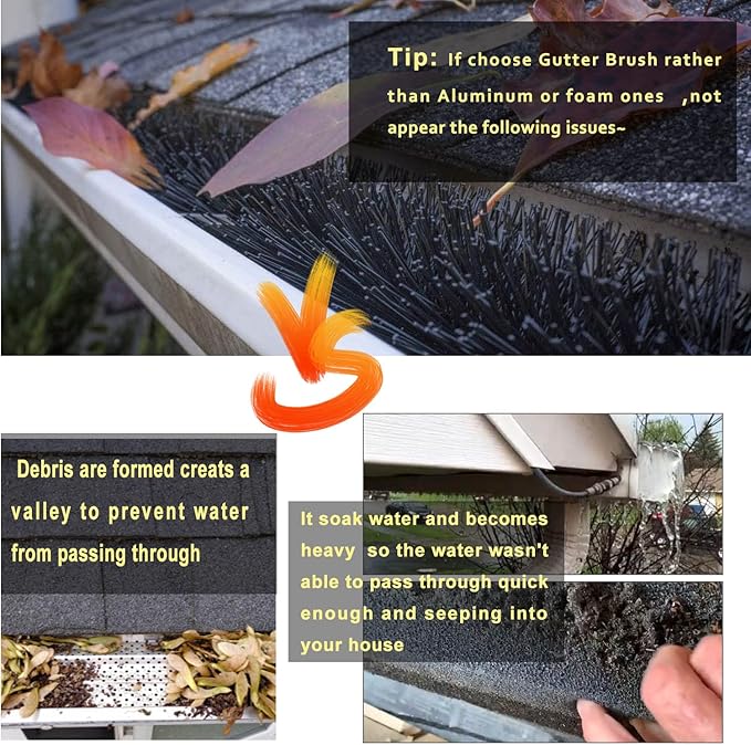 Gutter brush guard- Simple Gutter Guard | No Tools DIY | (10pcs) 32FT Brush Leaf Guard Fit for 5 Inches Gutter 4.33" diameter Gutter Brush