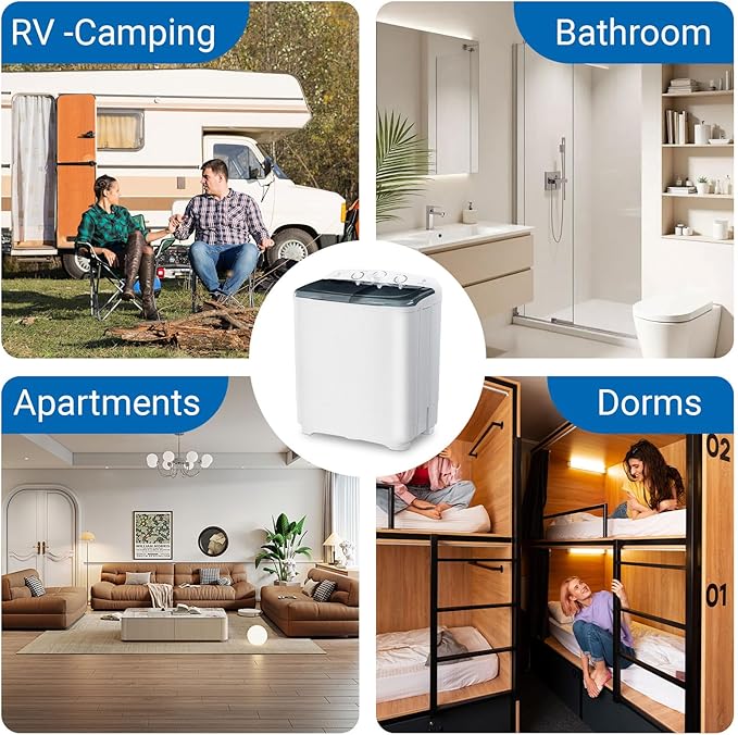 32 lbs Compact Mini Twin Tub Washing Machine with Drying Rack&10 Hangers, 20 lbs Washer Mini Compact Laundry Machine and 12 lbs Spinner, Convenient and Efficient for Dorms, Apartment