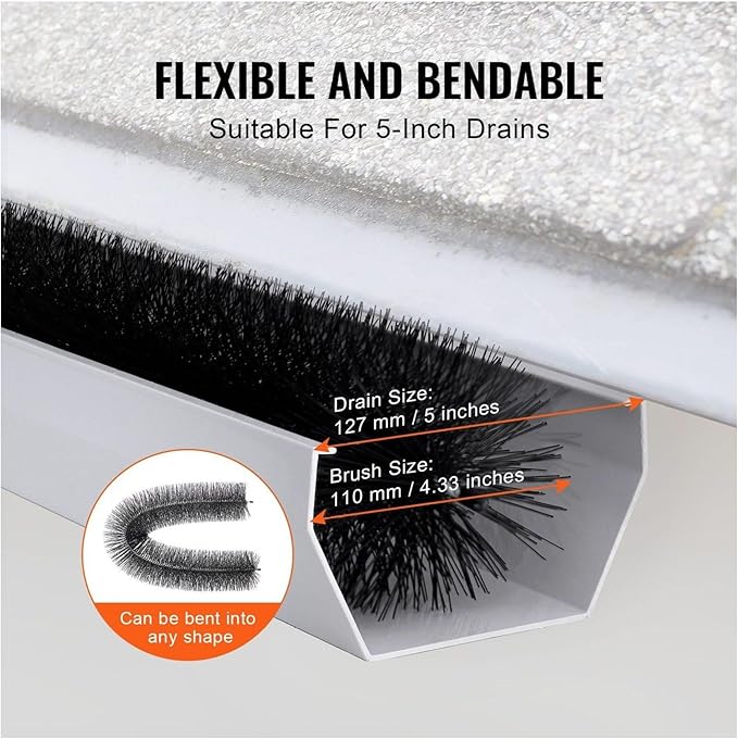 Gutter Brush 15ft, 4.33in Diameter - 5 Pack Gutter Cleaning Tools for 5 Inch Gutters, Leaf Guard, Easily Clear Debris, DIY Installation