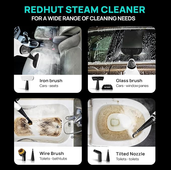 Steam Cleaner, Pressurized Multi-Surface Natural Handheld Steam Cleaner for home with 12pcs Accessories & Safety Lock – Steamer for Cleaning Home Use, Tile, Grout, Window