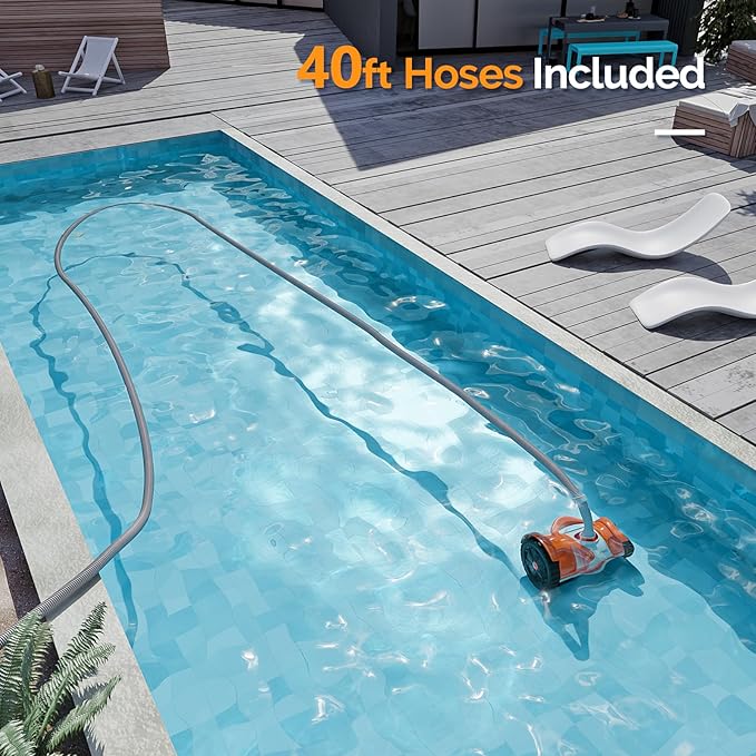 (2025 Upgrade) VINGLI Pool Vacuum Cleaner, Suction Side Wall-Climbing Sweeper for Ground&Inground Pools, Automatic Pool Vacuum with 39.6ft Tangle-Free Hose (Rich Orange&Gray)