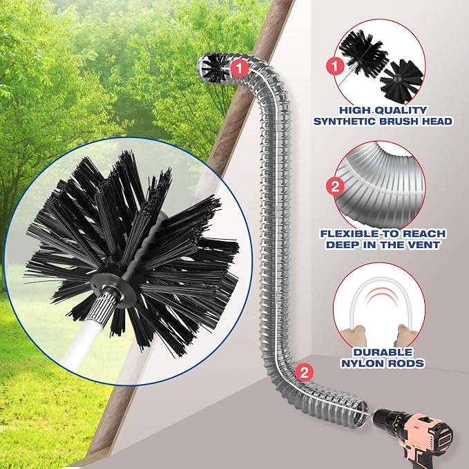 PetOde 42Ft Dryer Vent Cleaner Kit, Flexible Lint Remover | Upgraded Quick-Snap Brush with Drill Attachment for Easy to Use, Deep Clean, Lint Removal, Easy DIY Assembly, Home Essential - Image 5