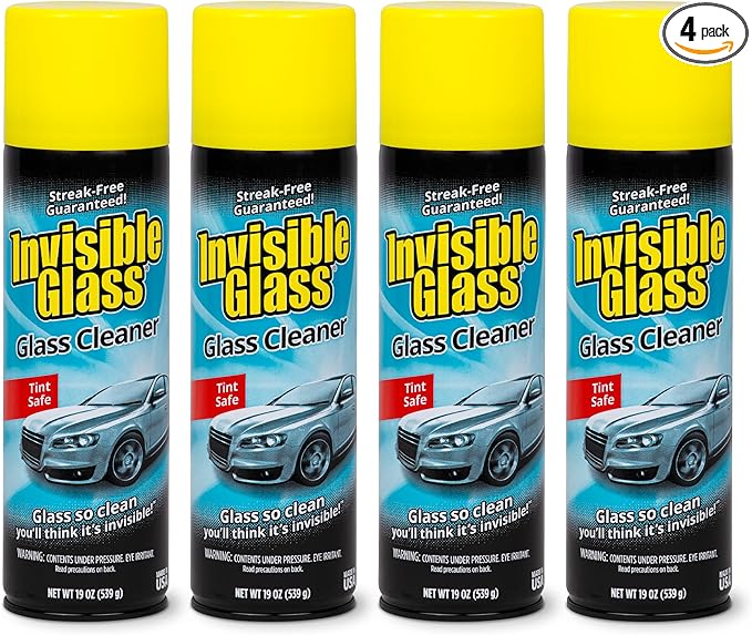 Invisible Glass 91164-4PK Premium Aerosol Glass Cleaner Spray for Car Windshields and Windows, Automotive and Home Window Cleaner, Streak-Free, Ammonia-Free, Tint-Safe ?€? 19 oz (Pack of 4)
