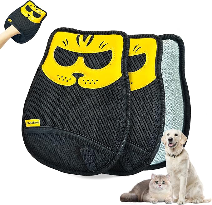 Pet Hair Removal Glove - Washable Reusable, 2pcs | Electrostatic dual-direction fiber grabs loose fur. Works on sofas, rugs, car seats & pet beds. Cat & dog hair by Unknown