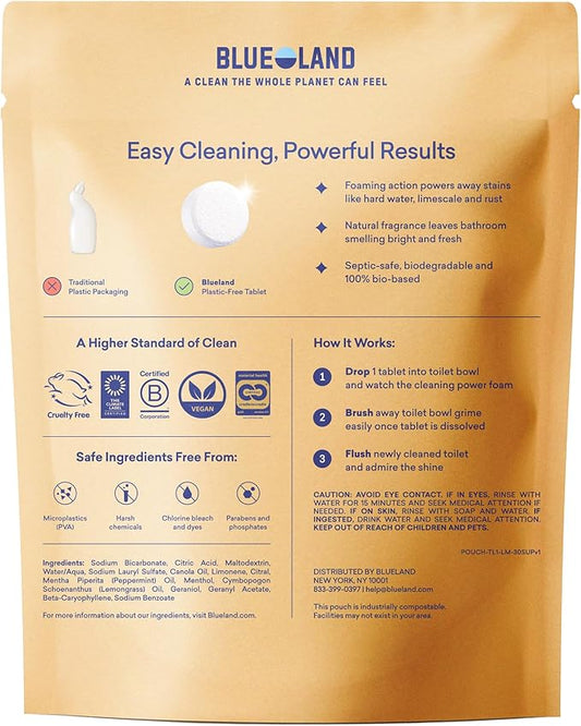 BLUELAND Toilet Bowl Cleaner Tablets, Starter Set, 14 Count with Tin, Lemon Cedar, Plastic-Free, No Harsh Chemicals, Plant-Based