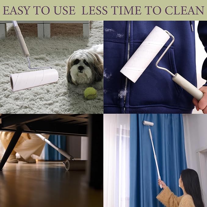 Extra Sticky Large Surface Lint Roller,6.3'' Giant Lint Roller for Pet Hair,5 Rolls 450 Sheets,Long Handle Lint Remover,Easily Remove Carpets, Clothes, Couch and Curtains Dust - Image 6