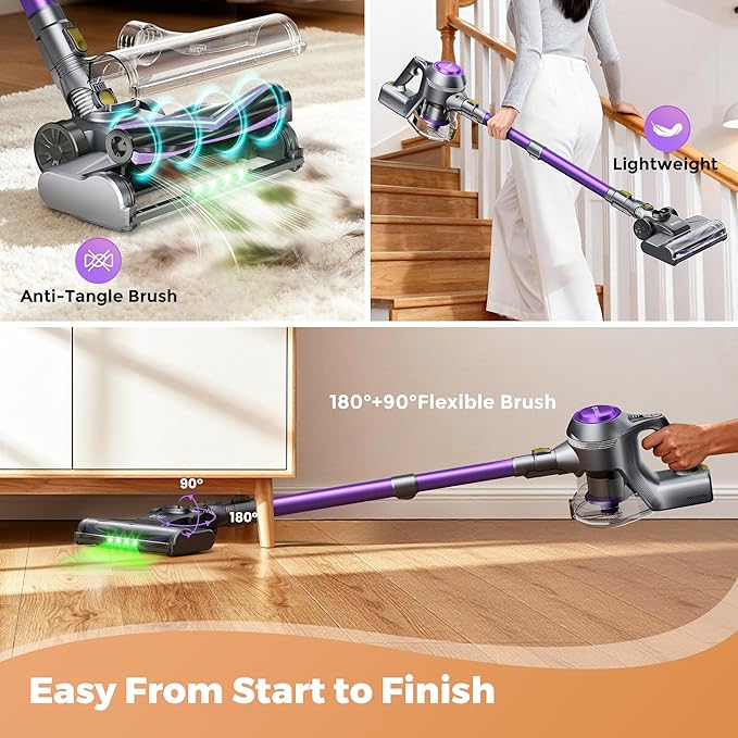 UML0 Cordless Vacuum Cleaner, 40Kpa Powerful Suction Stick Vacuum Cleaners for Home, 45 Mins Runtime, 1.6L Dust Box, Anti-Tangle, 8-in-1 Rechargeable Vacuum for Hardwood Floor,Carpet,Pet Hair