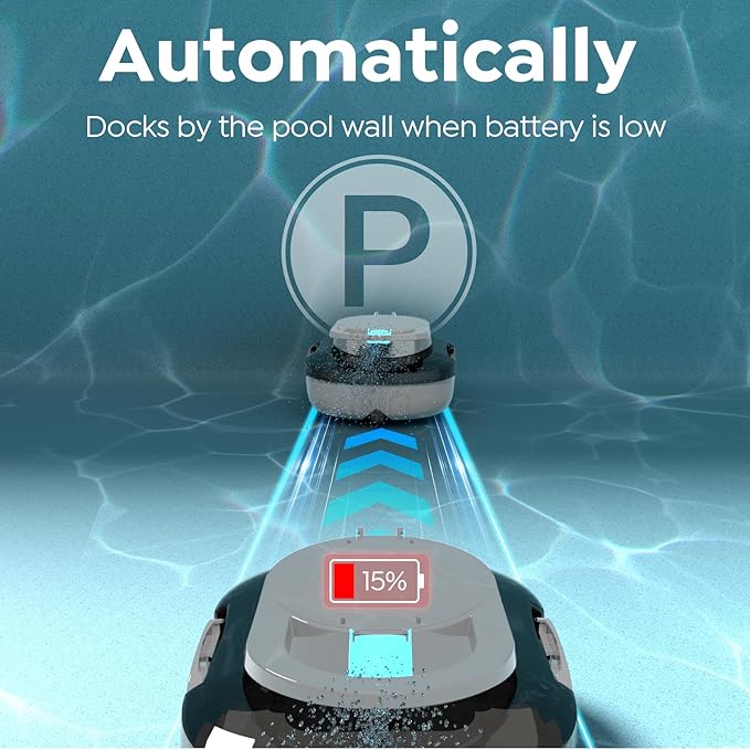 Cordless Pool Robot Cleaner for Above Ground Pools, 120-Min Runtime, 2.5H Fast Charge, with Smart Auto-Park