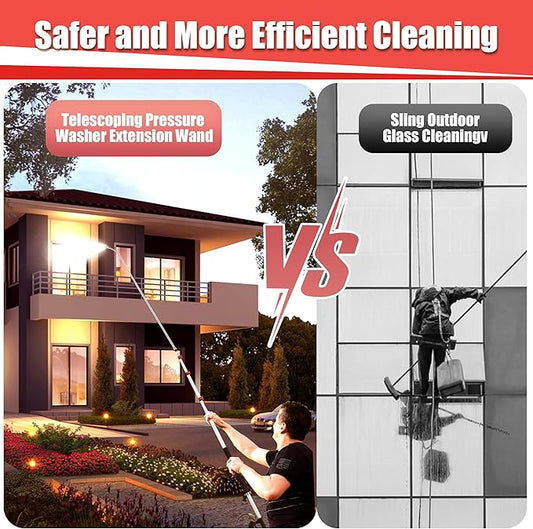 PWACCS 24 FT Telescoping Pressure Washer Wand, Telescopic Spray Wand with Power Washer Extension Wands, Gutter Cleaner Attachment Kit with 7 Nozzle Tips, 2 Adapters, Pivoting Coupler and Support Belt