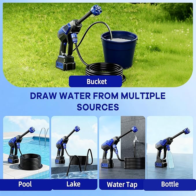 Portable Handheld Cleaning Tool, Lightweight Compact Spray Tool with 6-in-1 Nozzle for Car Patio Window Garden Outdoor Use and Daily Home Maintenance (Blue with Tool Box Storage)