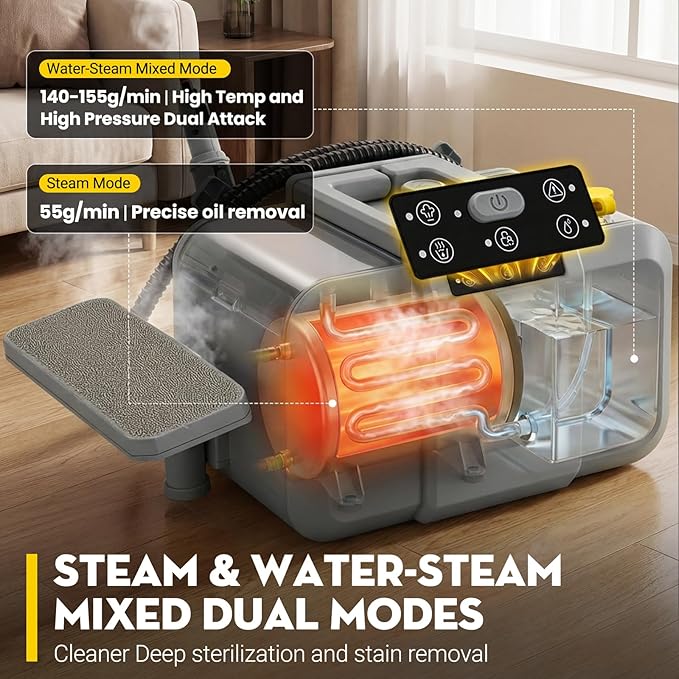 Steam Cleaner, Chemical-Free High-Pressure Commercial Steamer Cleaner with Unlimited Steam Injection, Fast Heat-Up, 2.2L Capacity, 14 Accessories for Floors, Grout, Upholstery (gray)