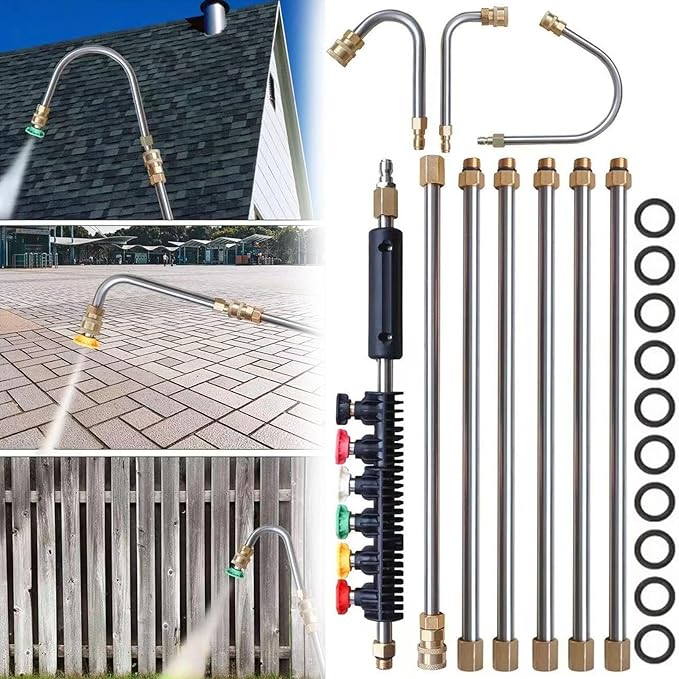 4000 PSI Telescoping High Pressure Washer Wand Set for Gutter & Roof Drainage & Walls Cleaning, Pressure Washer Extension Wand with 5 Atomization Nozzle Tips, 1/4" Quick Connect