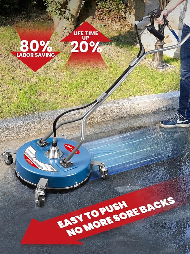 WOJET 20” Pressure Washer Surface Cleaner with 4 Wheels & Dual Handles, 4500PSI Surface Cleaner Attachment for Pressure Washer for Concrete Driveway Sidewalk Deck Patio Cleaning, 3/8'' Quick Connect