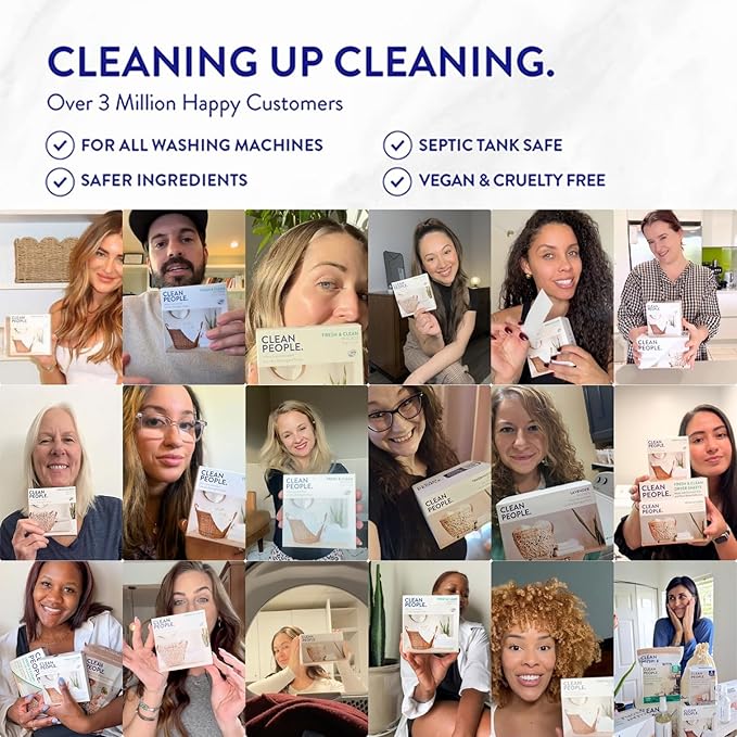 Clean People Laundry Detergent Sheets- Recyclable Packaging, Hypoallergenic, Stain Fighting, Works with All Machines including HE (384 Count, Fragrance Free)