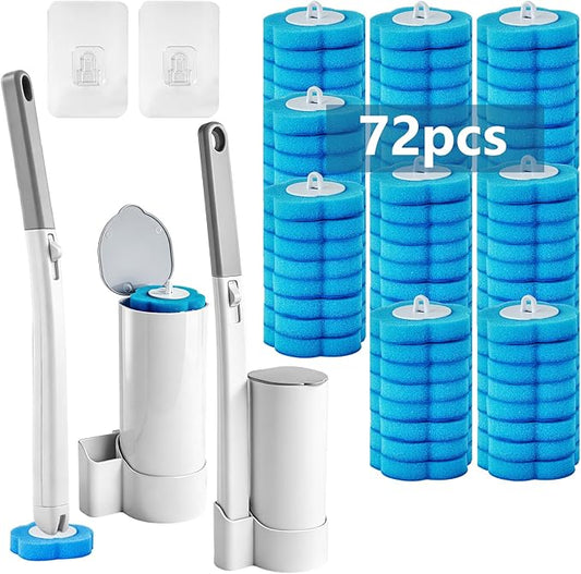 Disposable Toilet Brush and Holder Set, 2 Pack Toilet Wand Kit with 72 Refills, Wall Mounted Toilet Bowl Cleaner System Kit, Toilet Scrubber for Bathroom Cleaning Sink Bathtub